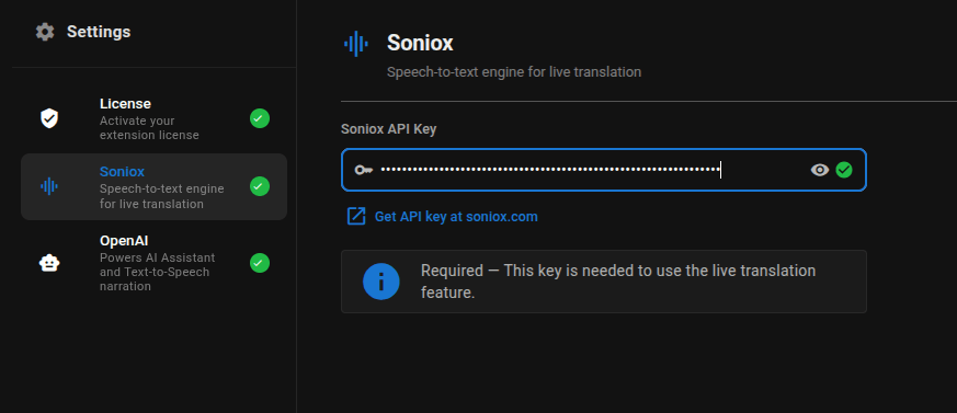 Soniox Settings