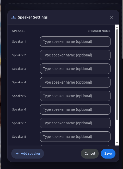 Speaker Settings Dialog
